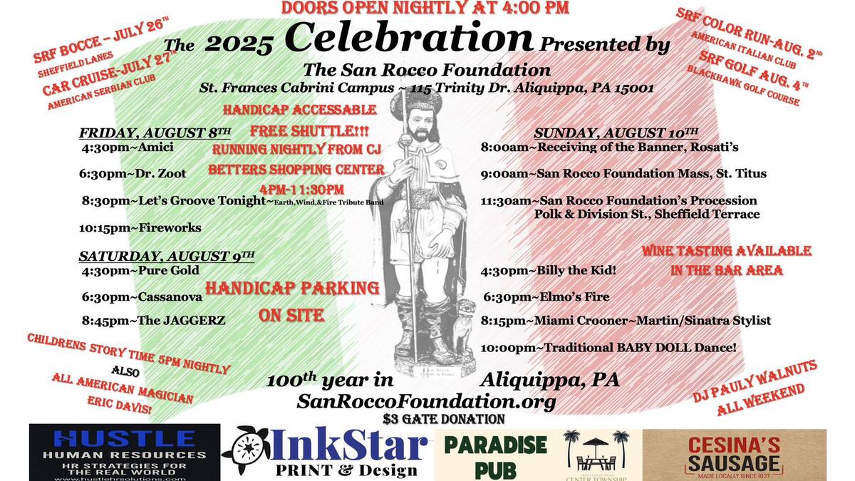 San Rocco Celebration Schedule of Events 2025