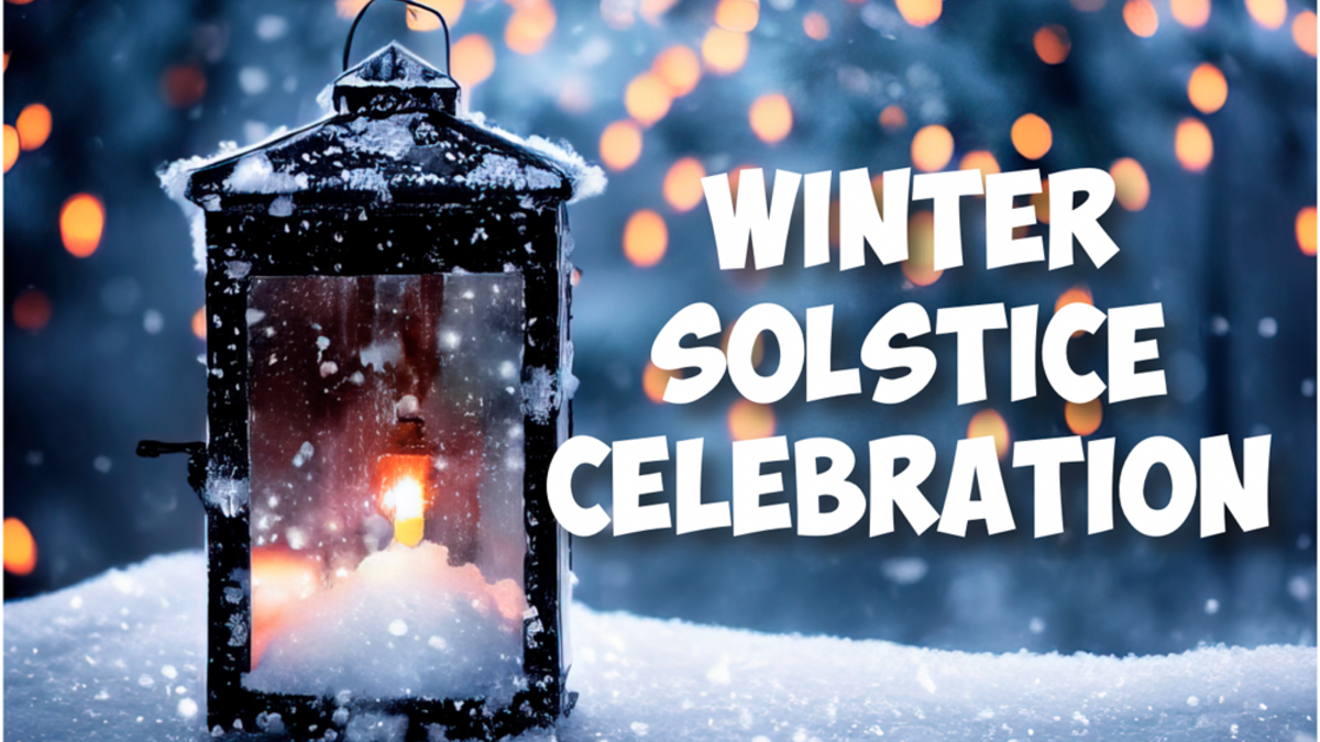 Lantern lights a cold winter night with snow