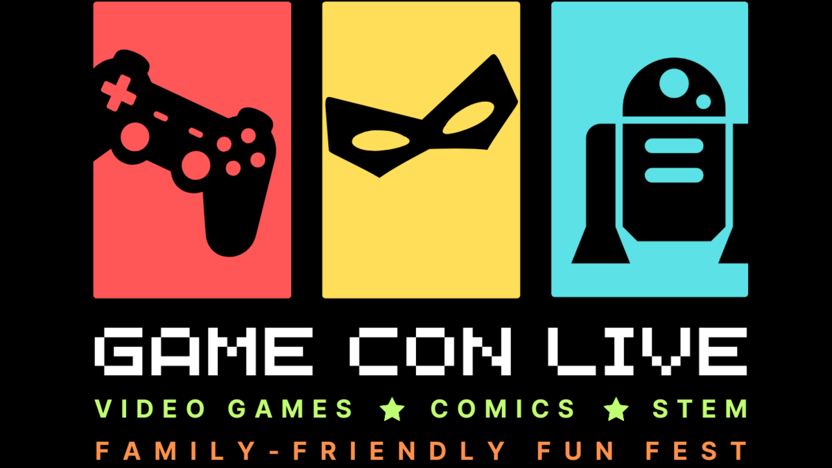 3 colorful blocks featuring a game controller, mask and robot 