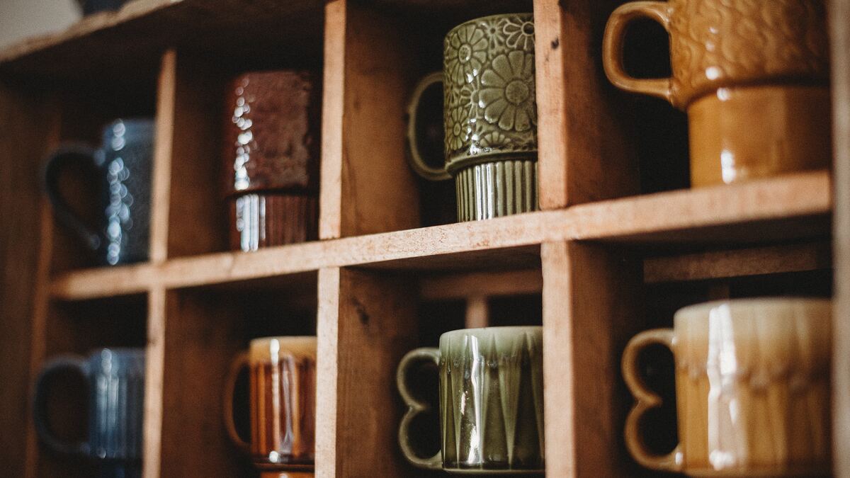 Mugs on a shelf