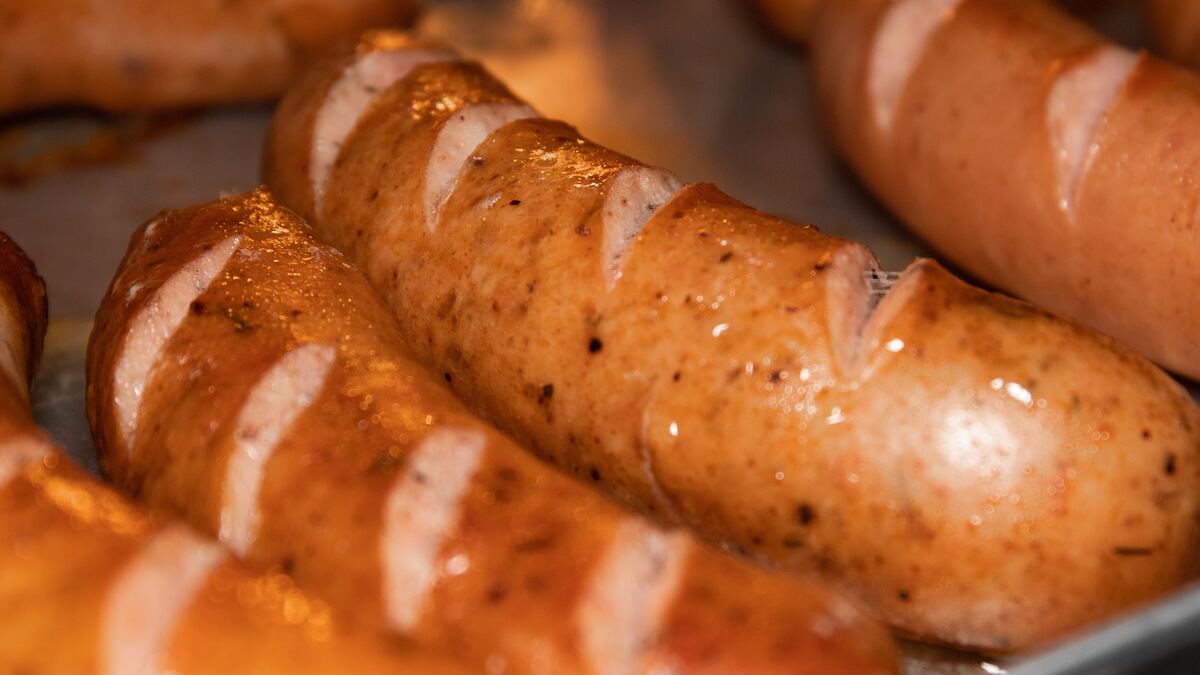 cooked kielbasa on a tray