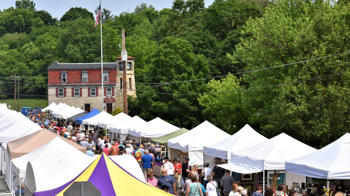 Artists and craftsmen line Front Street and Third Street in Boiling Springs, PA for the Foundry Day Arts  Crafts Festival - always the first Saturday in June.